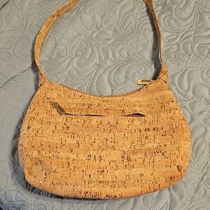 Hobo Style Natural Cork and Gold Metallic Flake  Leather Shoulder Bag